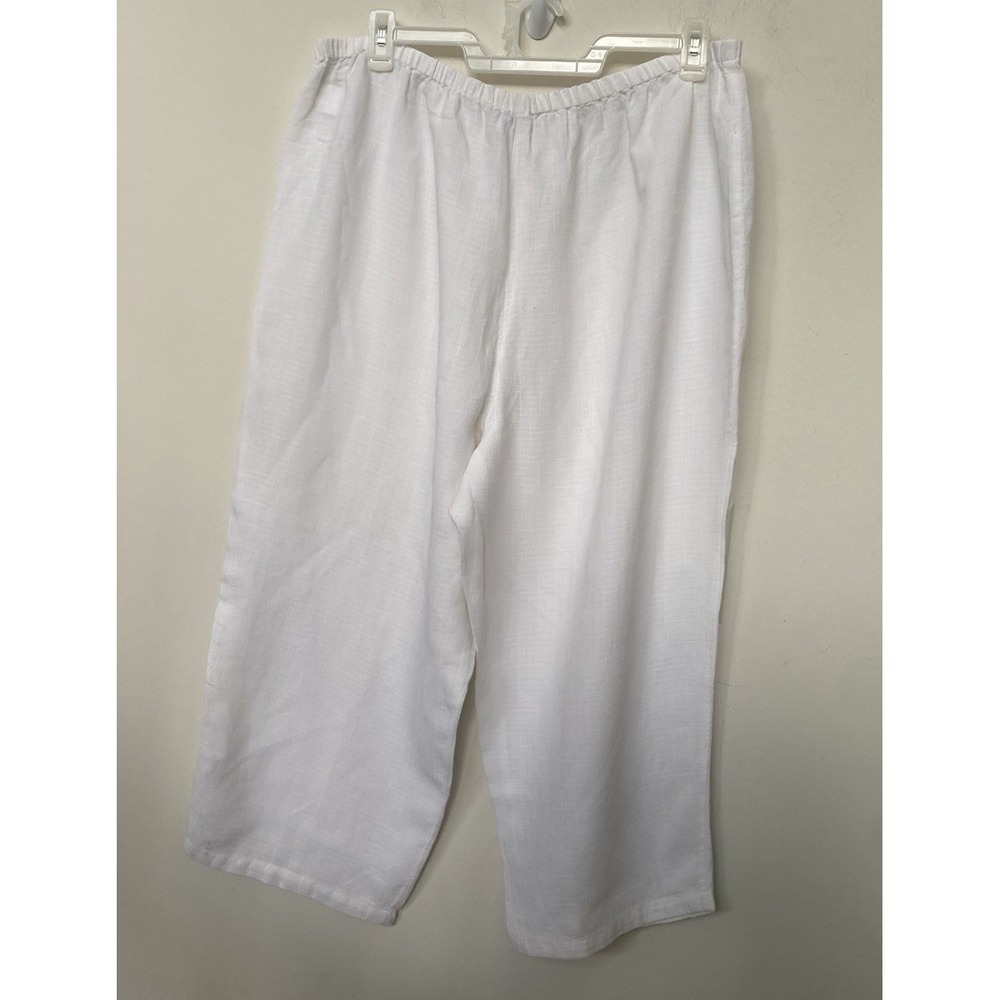 Eileen Fisher Women's Ivory Linen Blend Wide-Leg‎ Capri Cropped Pants Size 2X.
